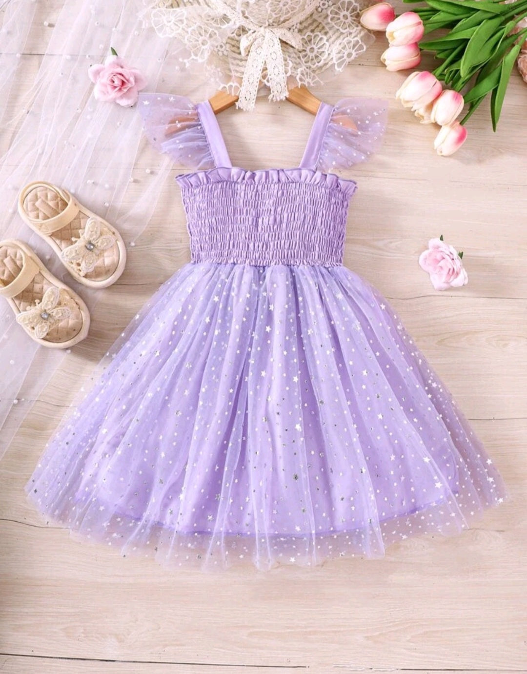 Purple Mesh Dress with Stars