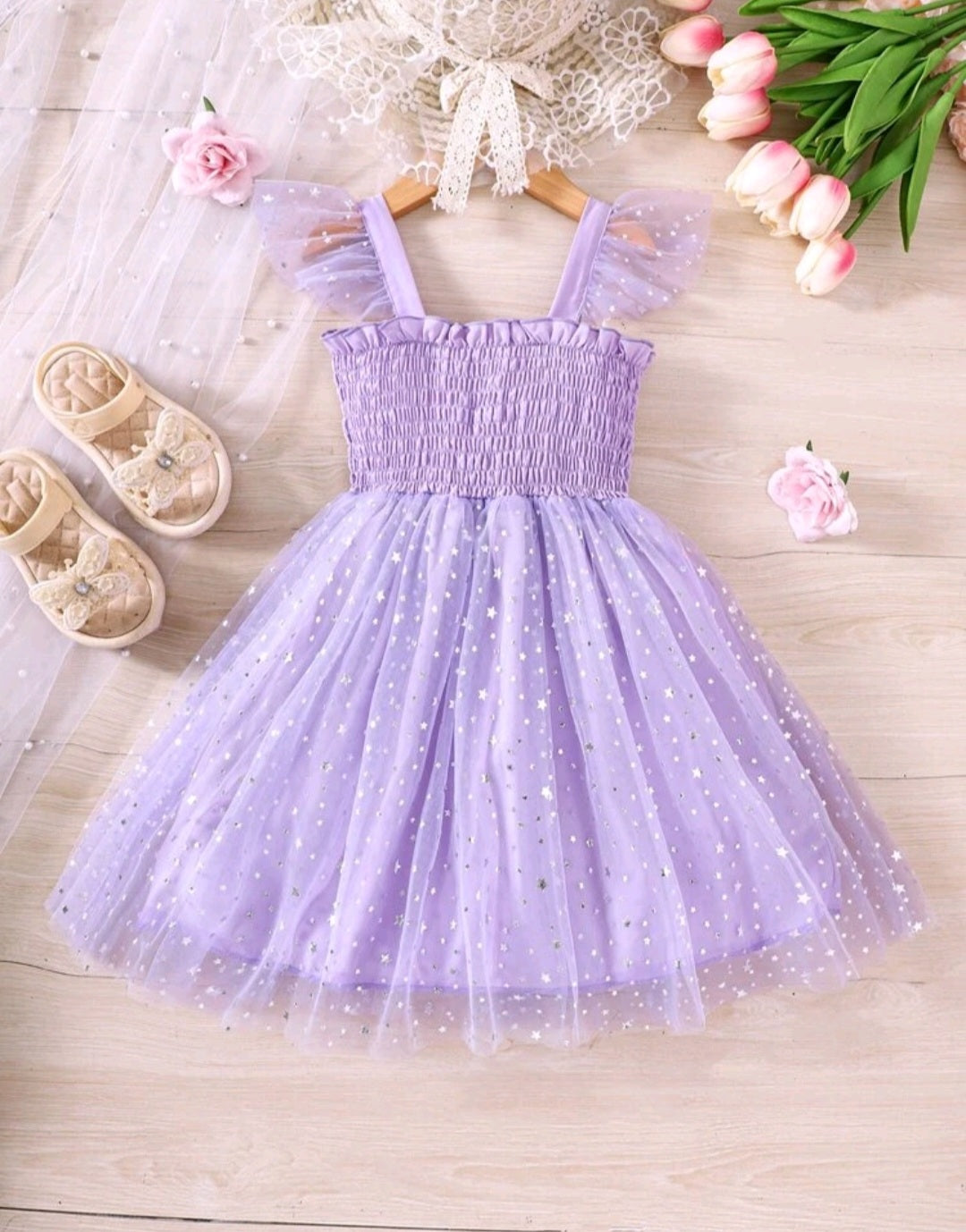 Purple Mesh Dress with Stars