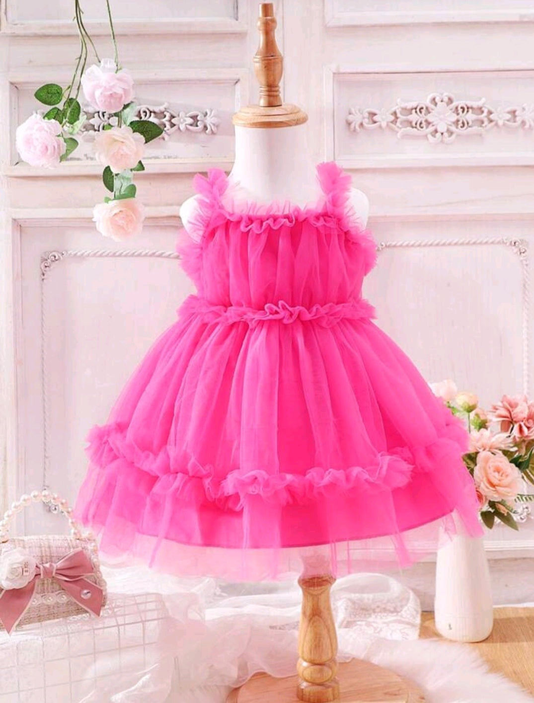Cerise Pink Ruffle Dress