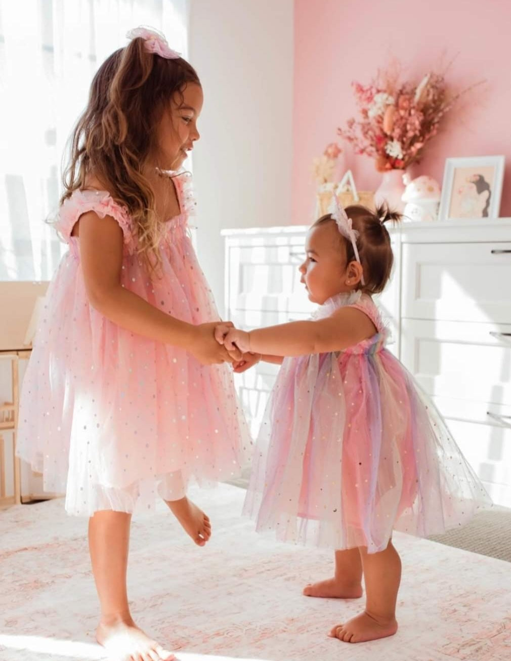 Pink Tulle Dress with Stars and Moons