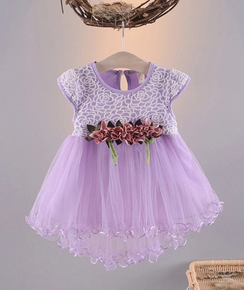 Purple Ruffle Dress with Floral Detail 1001068