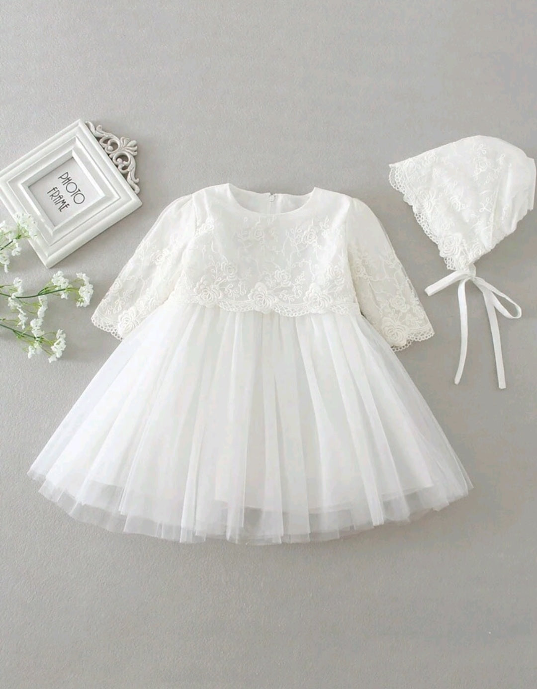 White Lace Bodice Long Sleeve Dress