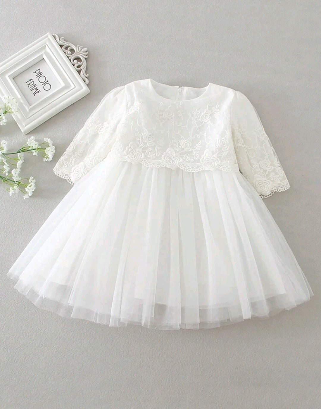 White Lace Bodice Long Sleeve Dress