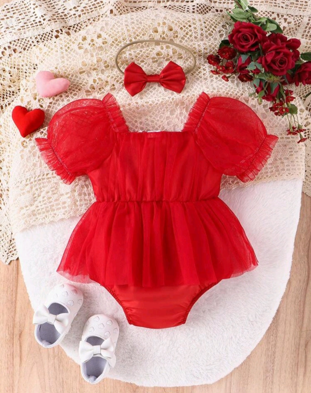 Red Balloon Sleeve Romper and Headband 1000722