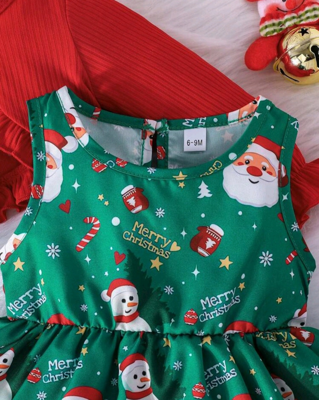 3PSC Christmas Outfit Dress, Headband and Long Sleeve Ruffle Top