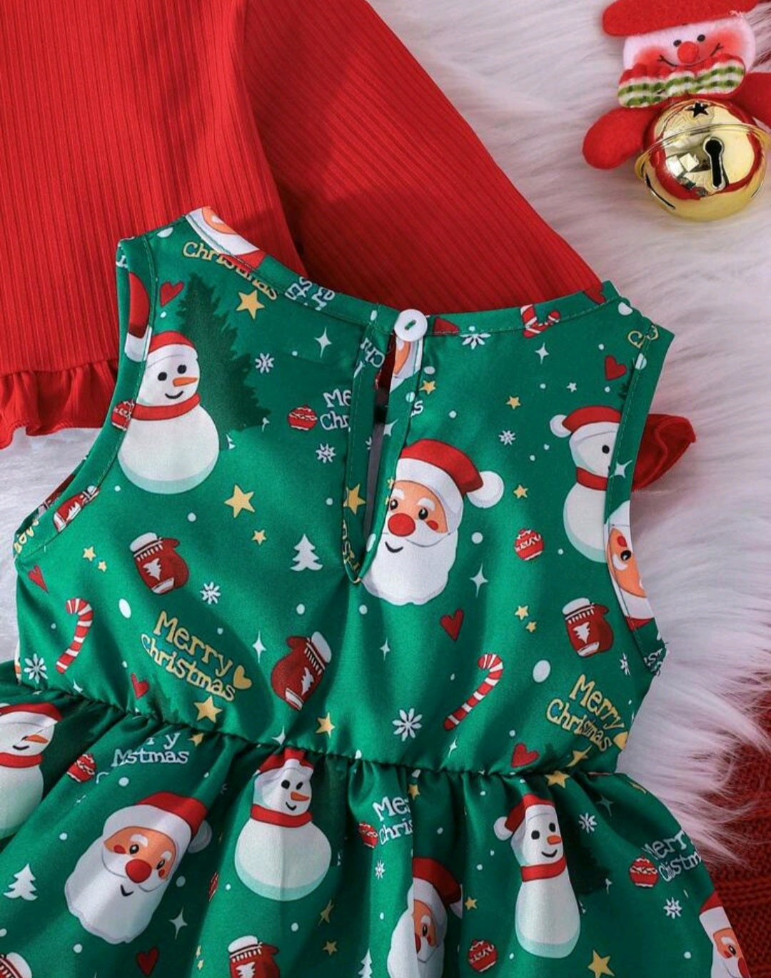 3PSC Christmas Outfit Dress, Headband and Long Sleeve Ruffle Top