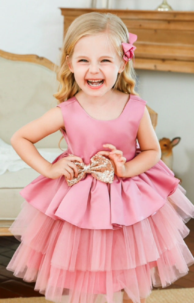 Dusty Pink Formal Dress with Sequins Bow (Extra Puffy)