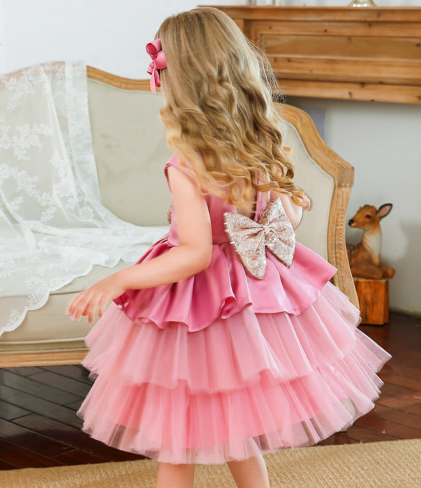Dusty Pink Formal Dress with Sequins Bow (Extra Puffy)