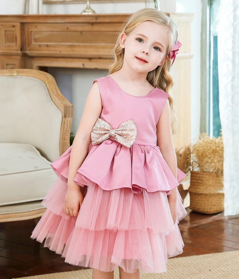 Dusty Pink Formal Dress with Sequins Bow (Extra Puffy)