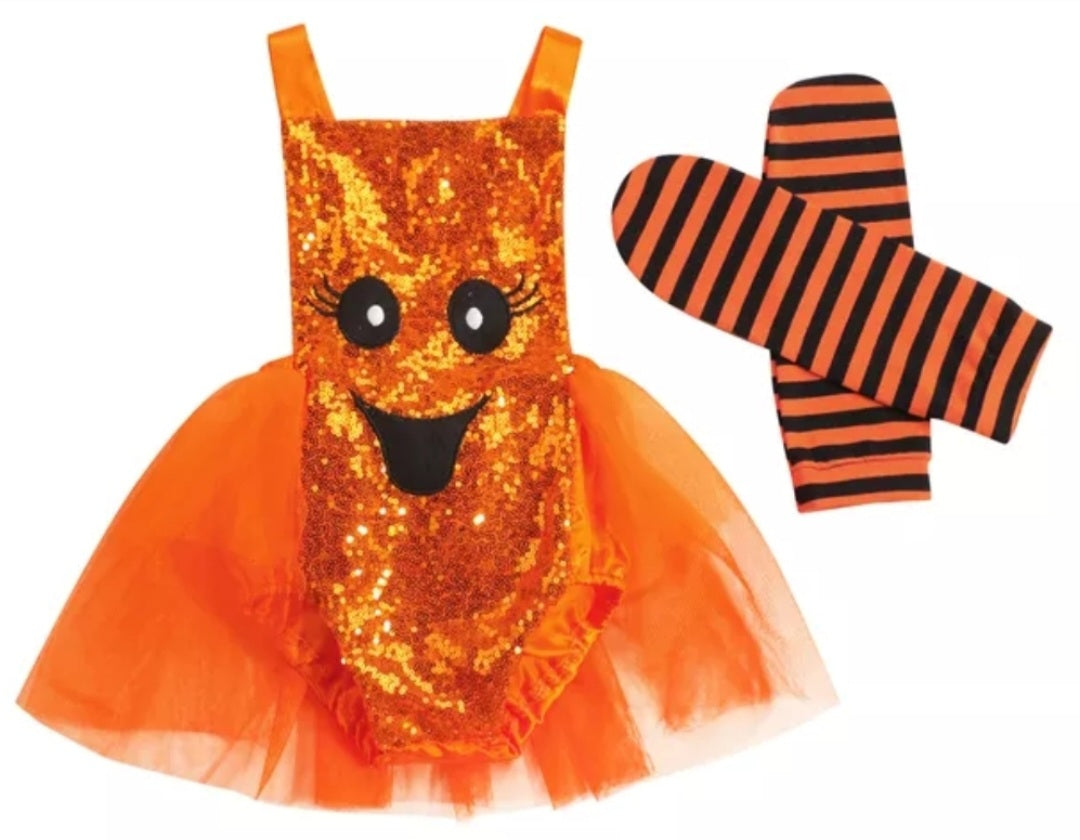 Orange Sequin Ghost Romper With Romantic Tutu and Leg Warmers