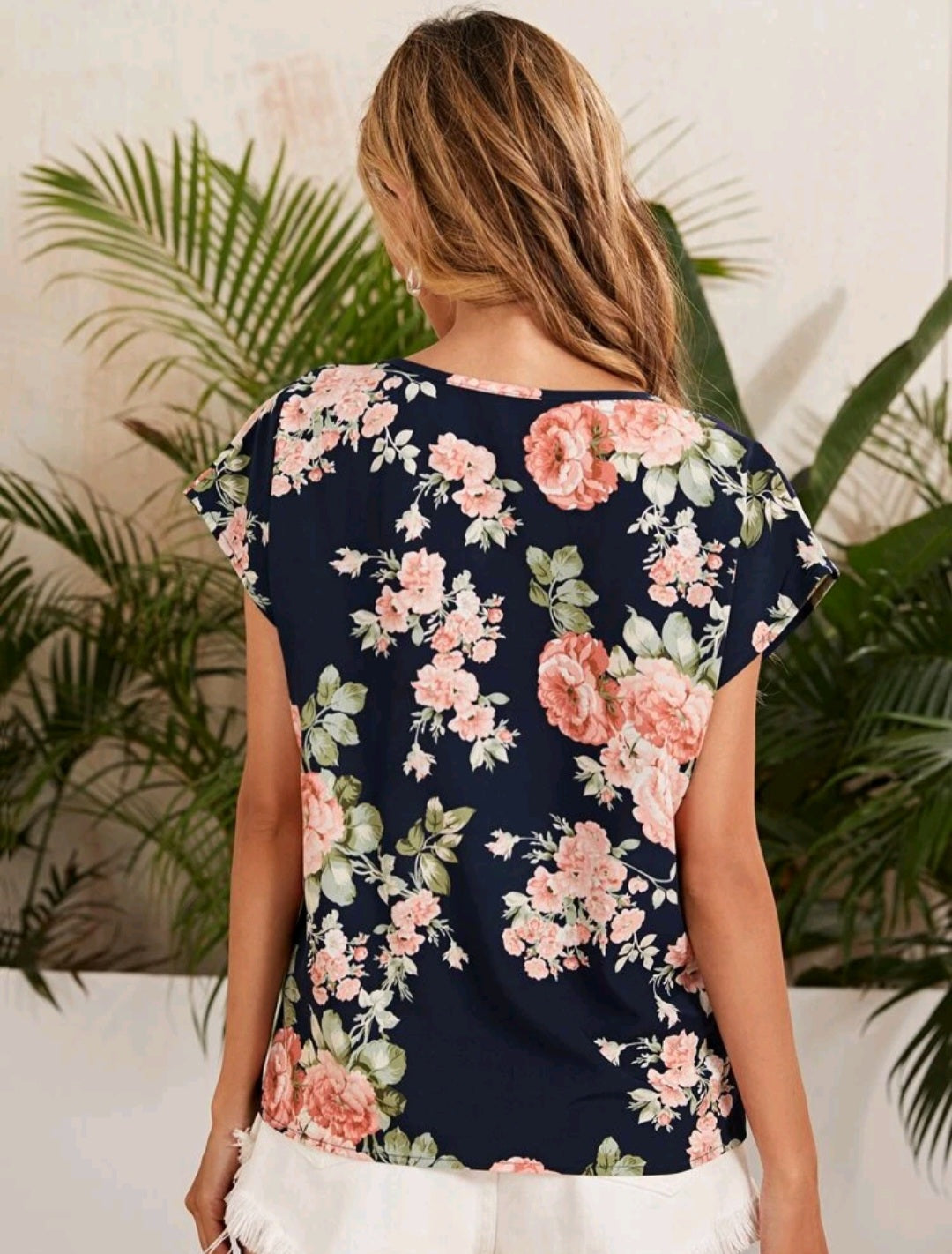 Navy Floral Top Ladies #700024