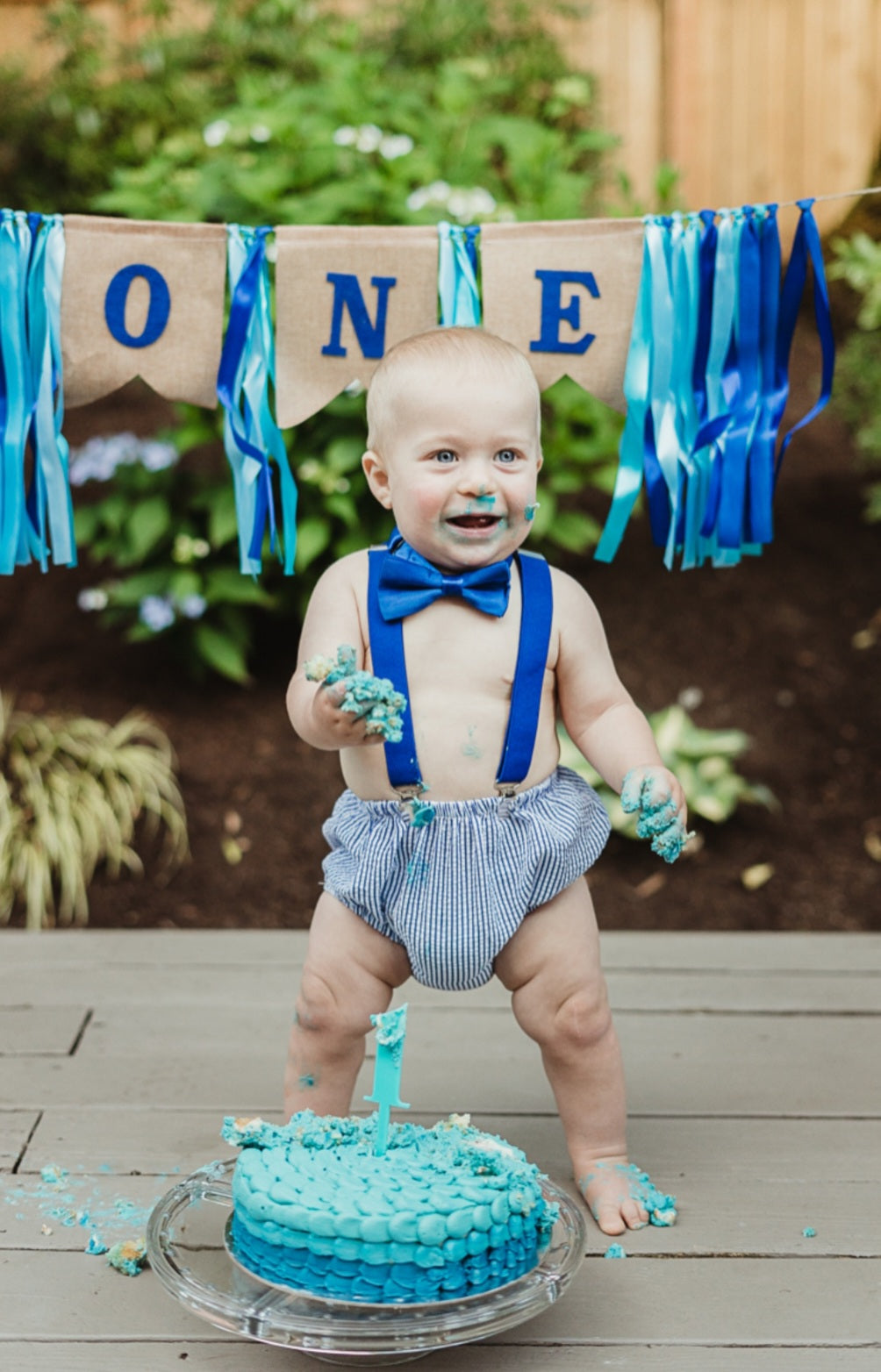 Royal Blue Suspenders with Silk Bow Tie