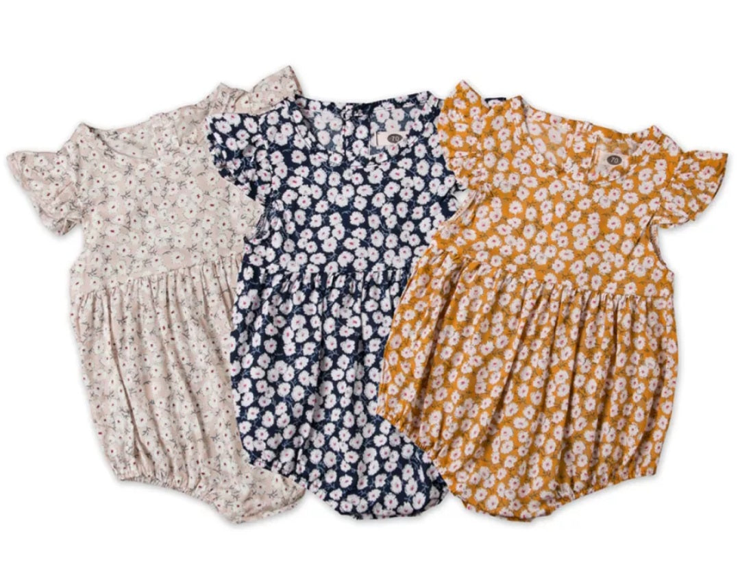 Mustard Floral Fly Sleeve Romper