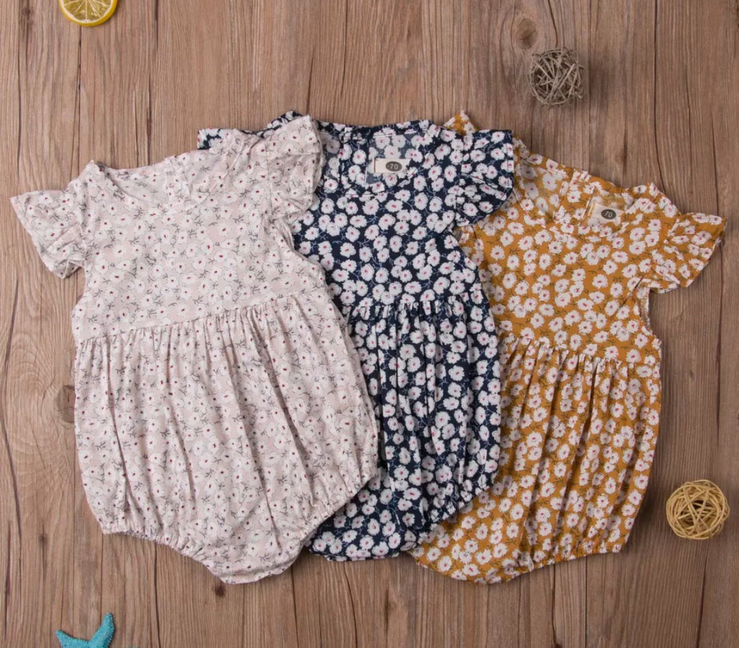 Mustard Floral Fly Sleeve Romper