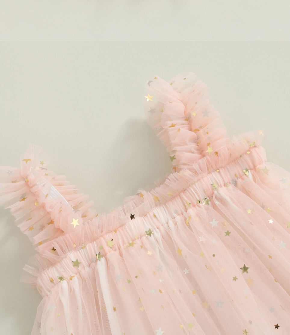 Pink Tulle Dress with Stars and Moons