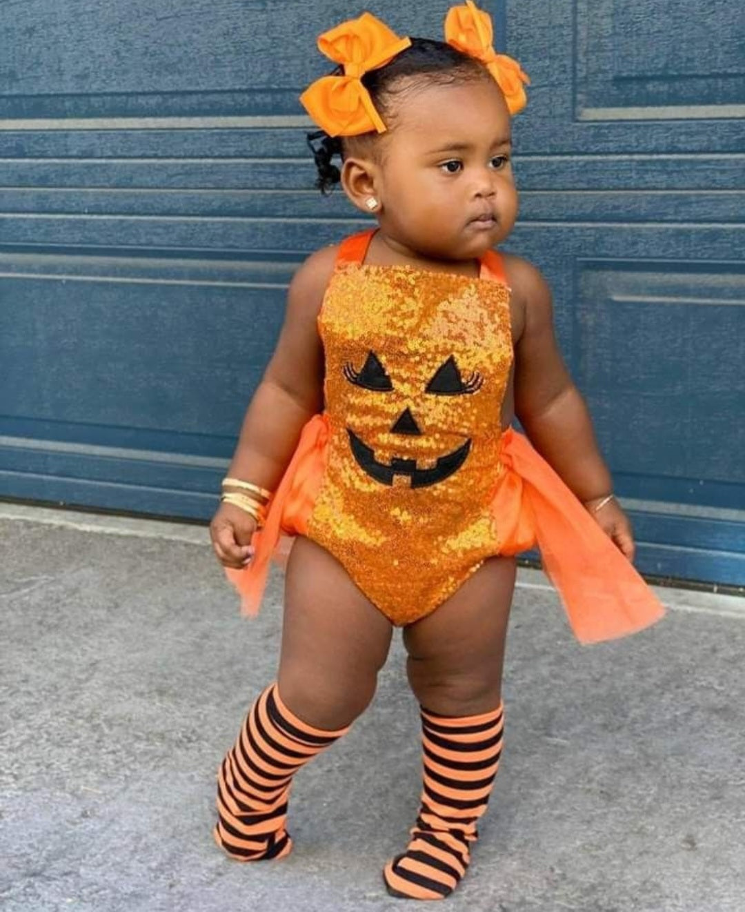 Orange Sequin Ghost Romper With Romantic Tutu and Leg Warmers