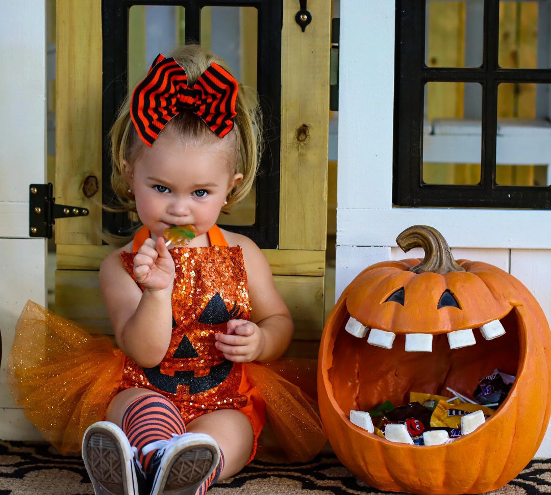 Orange Sequin Ghost Romper With Romantic Tutu and Leg Warmers