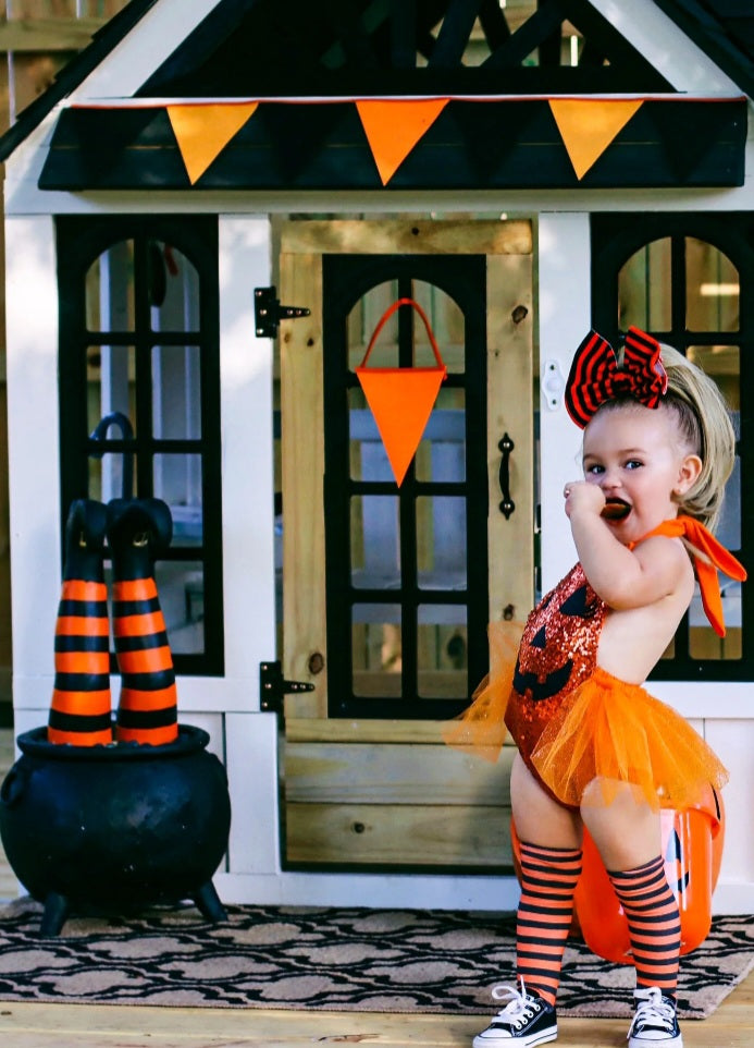Orange Sequin Ghost Romper With Romantic Tutu and Leg Warmers