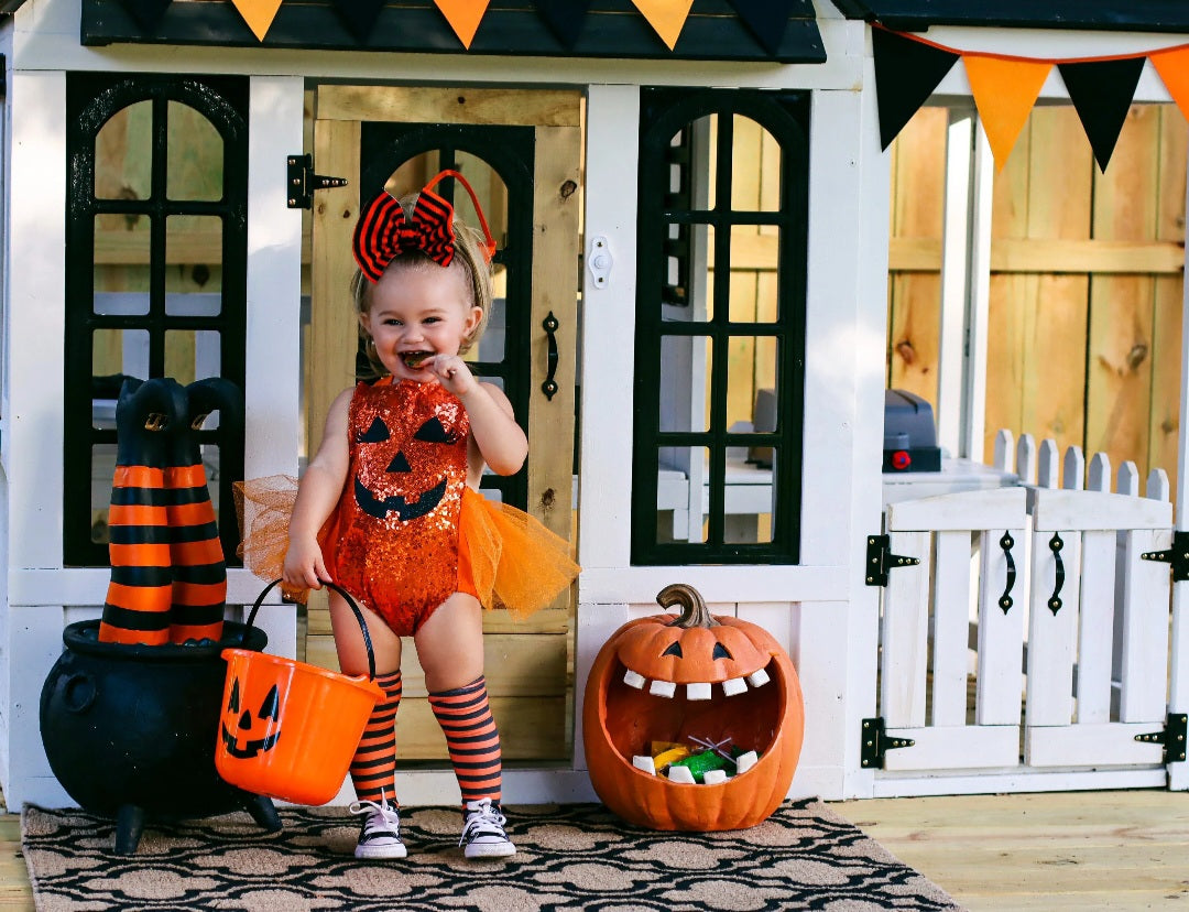 Orange Sequin Ghost Romper With Romantic Tutu and Leg Warmers