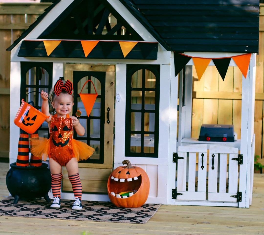 Orange Sequin Ghost Romper With Romantic Tutu and Leg Warmers