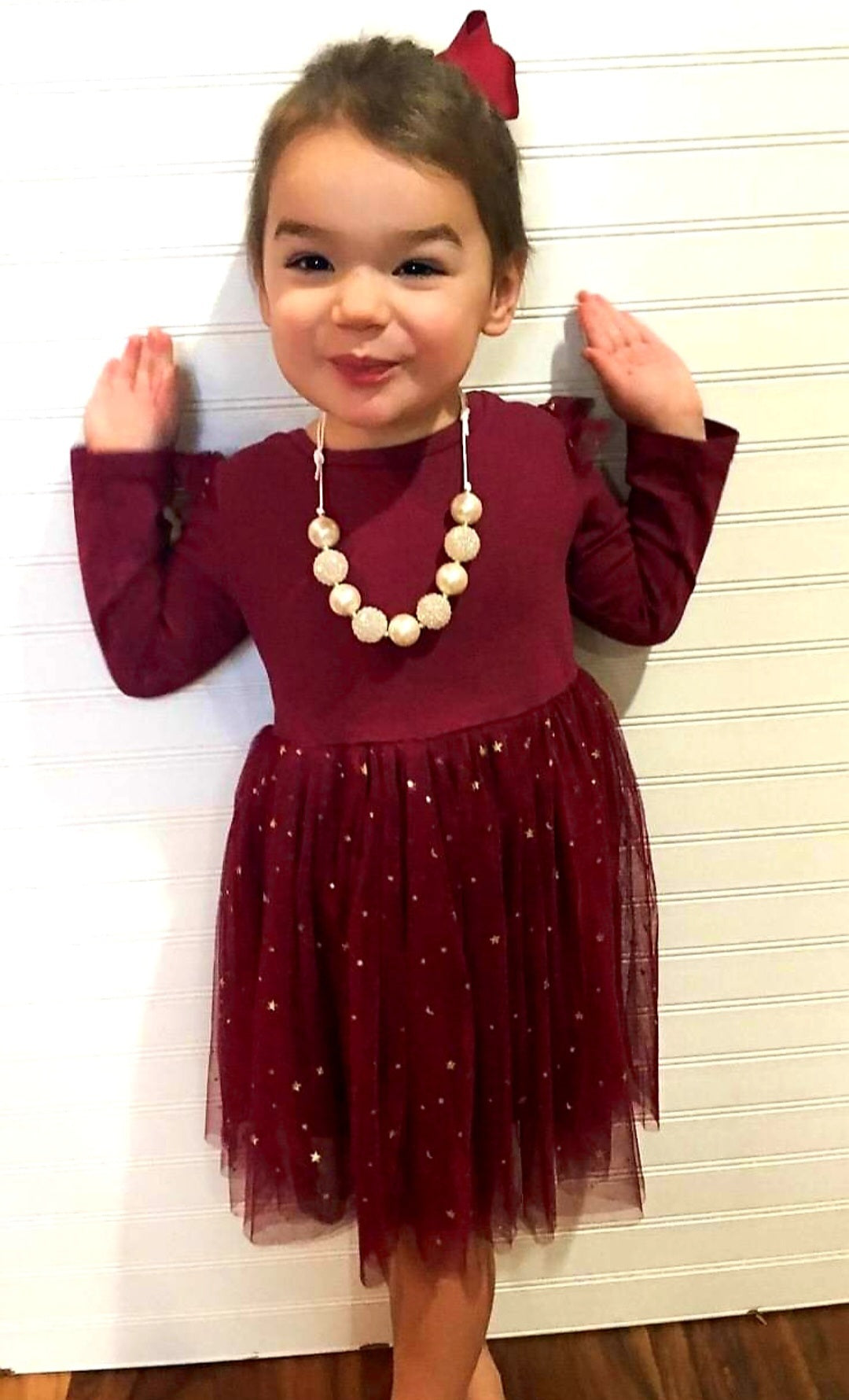 Maroon Sparkle Long Sleeve Dress
