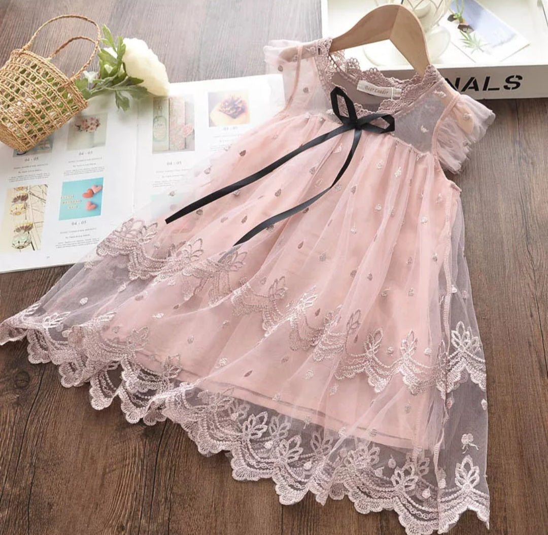 Romantic Dusty Pink Ruffle Sleeve Dress