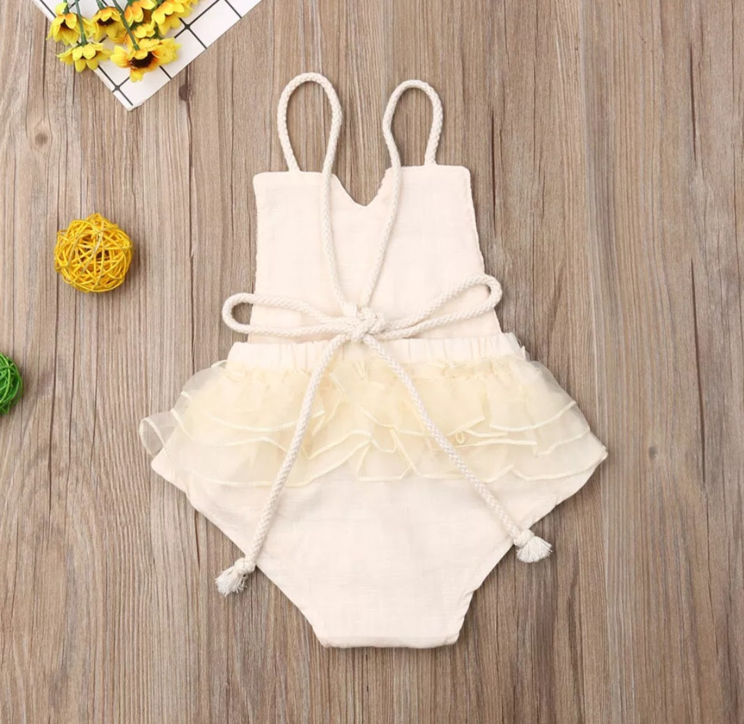 Lace Boho Romper with Silver Lace Detail