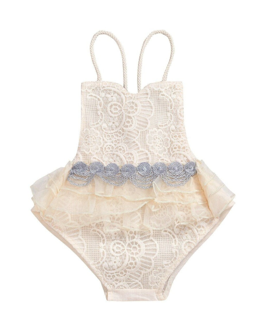 Lace Boho Romper with Silver Lace Detail