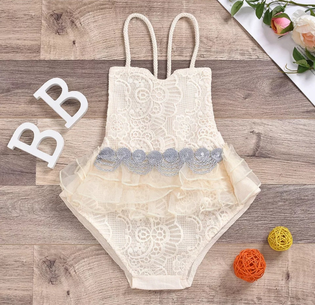 Lace Boho Romper with Silver Lace Detail