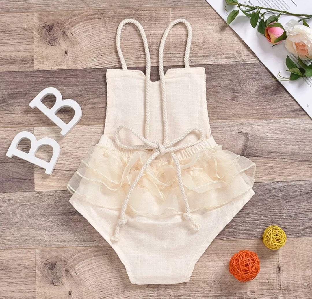 Lace Boho Romper with Silver Lace Detail