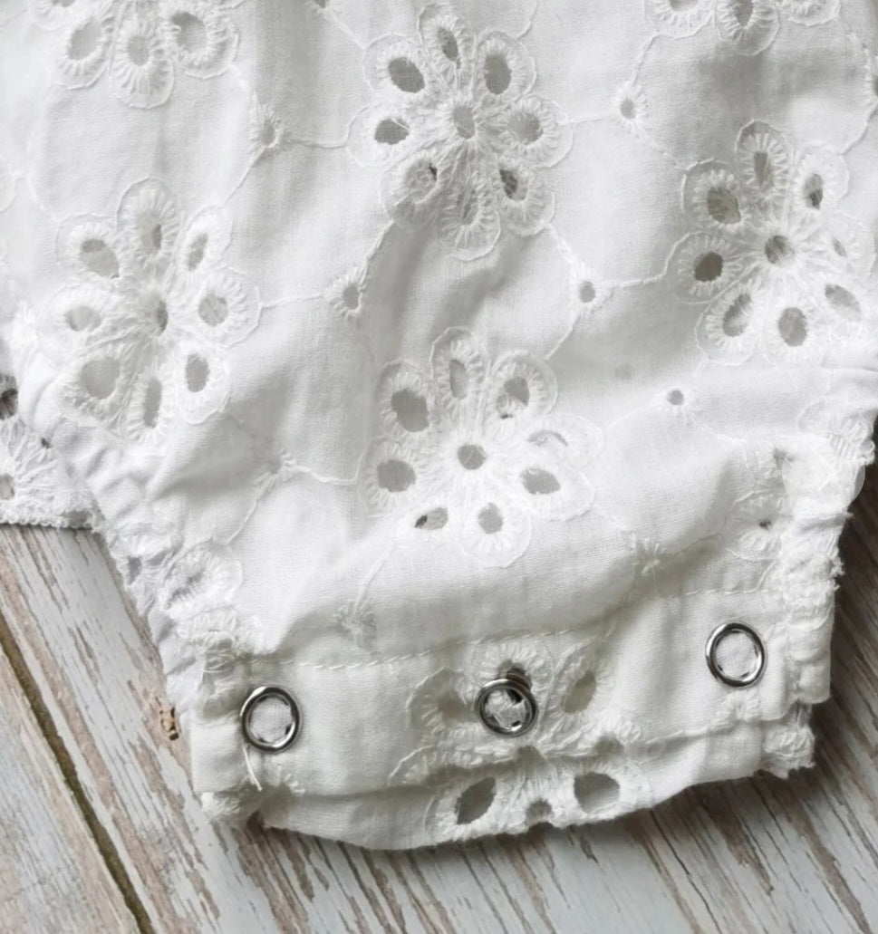 White Lace Romper Dress with Floral Detail