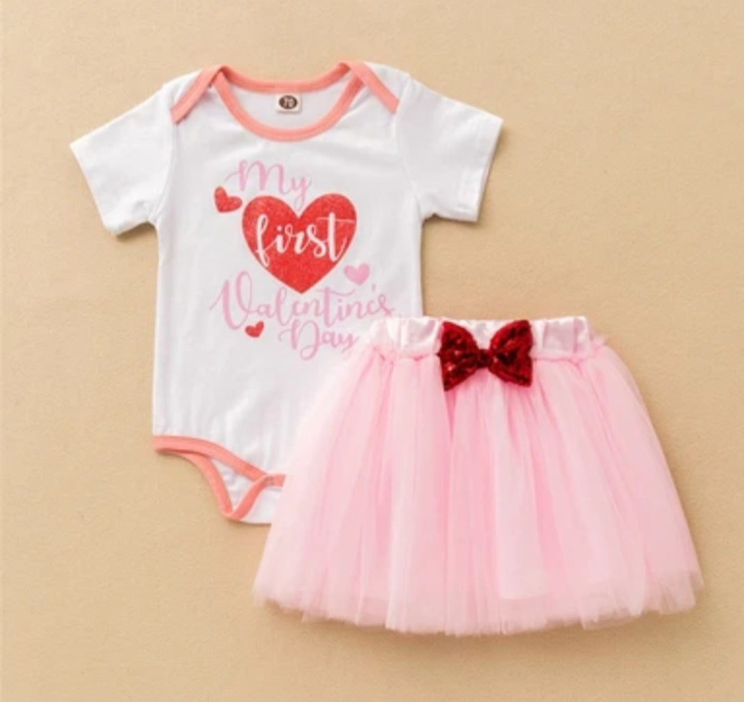 My First Valentines Days Romper, Tutu and Headband
