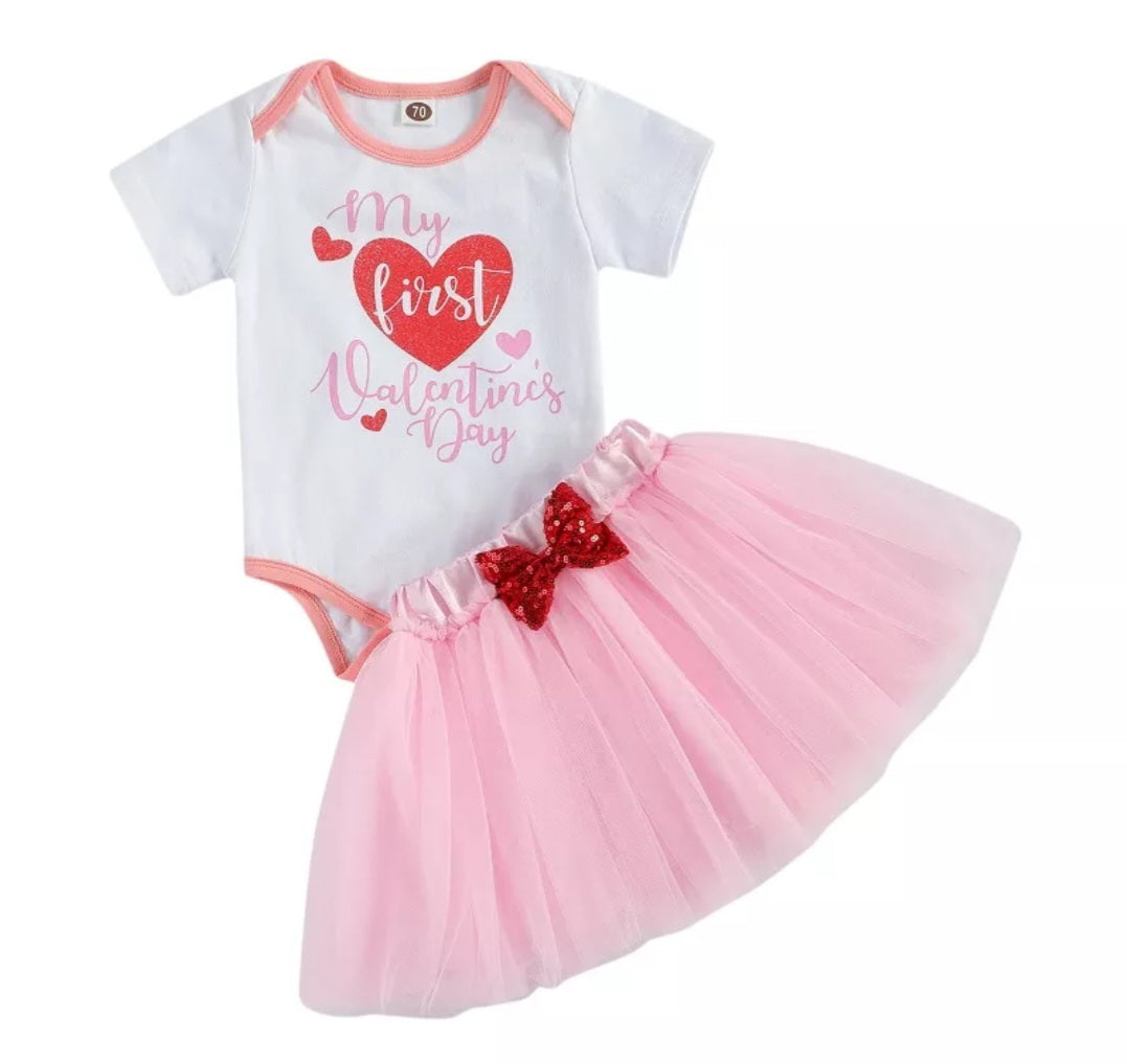 My First Valentines Days Romper, Tutu and Headband