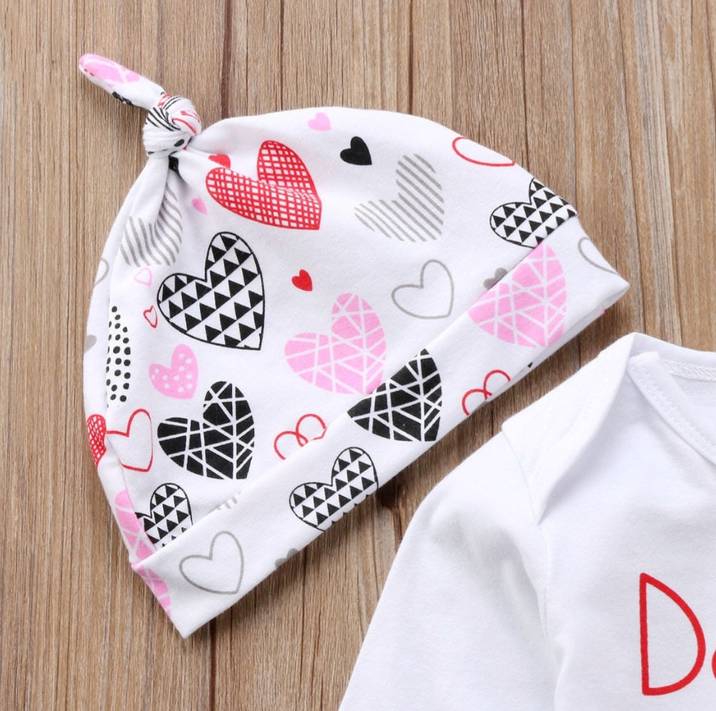 Daddy's Valentines Romper with High Waisted Pants Pumpkin Hat and Headband 1000771