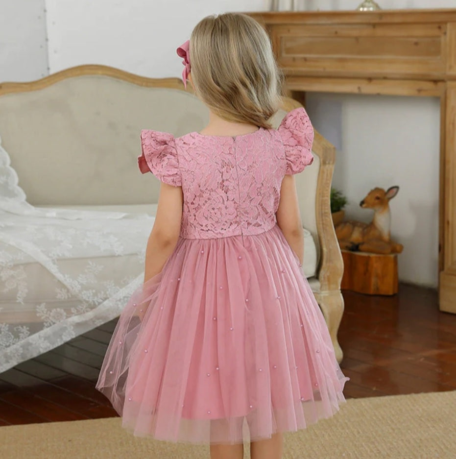 Princess Dusty Pink Lace and Pearl Dress 1000336