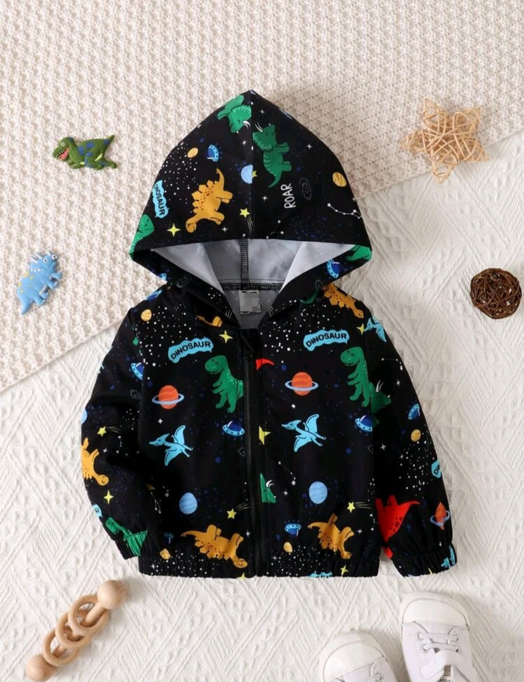 Black Dinosaur Windbreaker Jacket