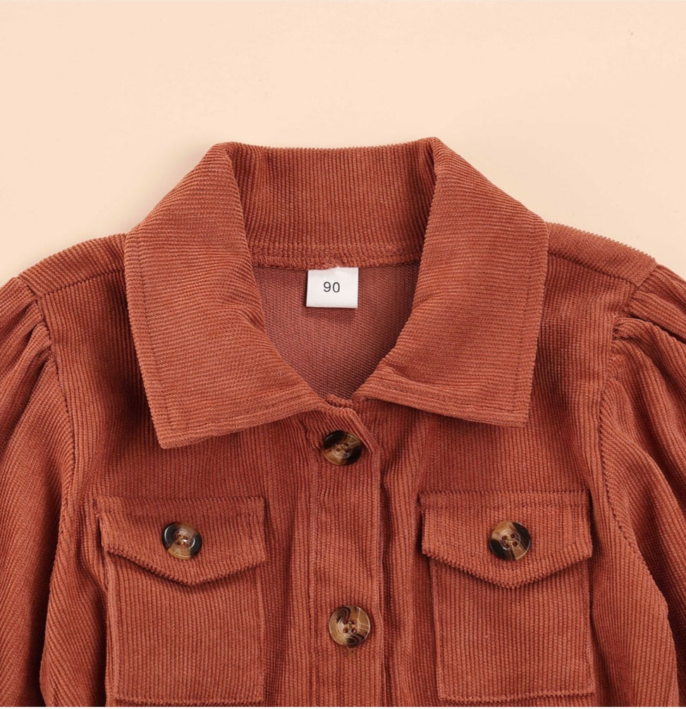 Caramel Corduroy Coat / Winter Dress with Waistband