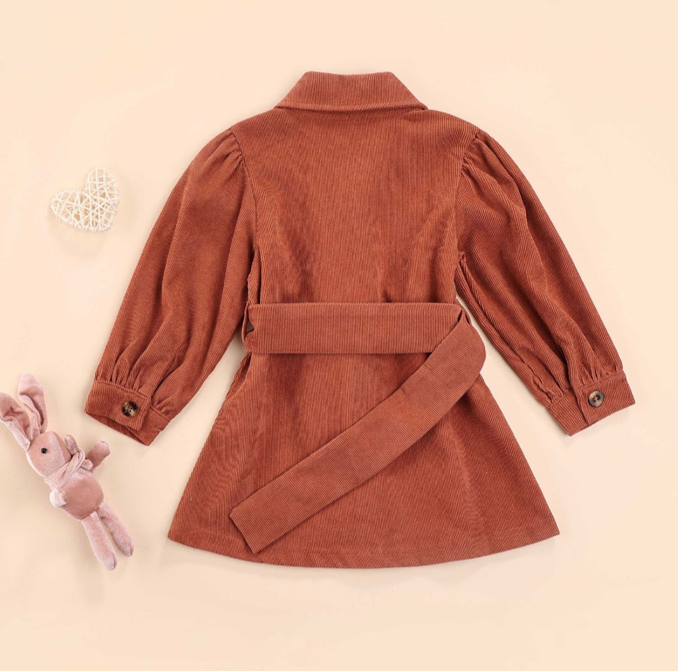 Caramel Corduroy Coat / Winter Dress with Waistband