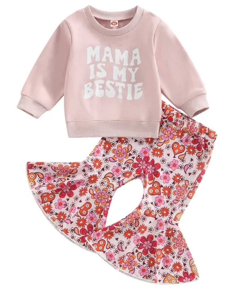 Mama is My Best Crewnek Top and Floral Bellbottoms