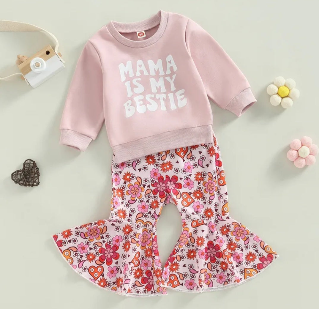 Mama is My Best Crewnek Top and Floral Bellbottoms