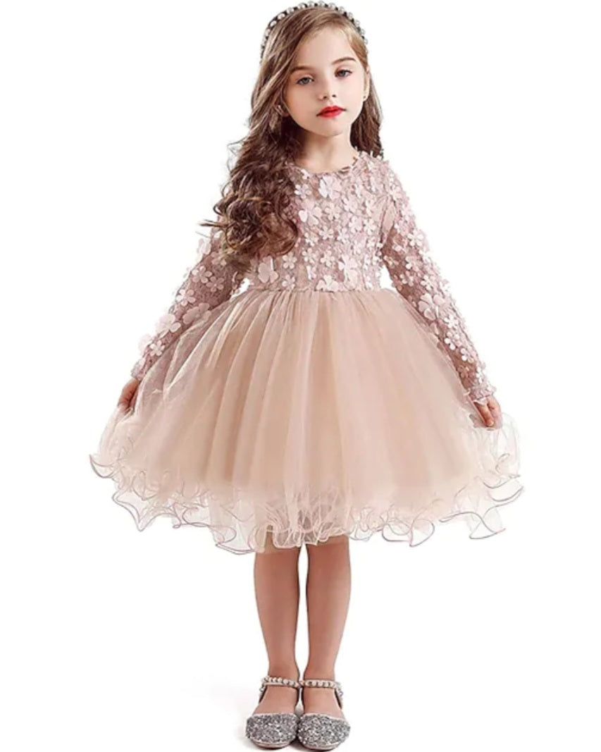 Dusty Pink Long Sleeve Floral Dress 1001111