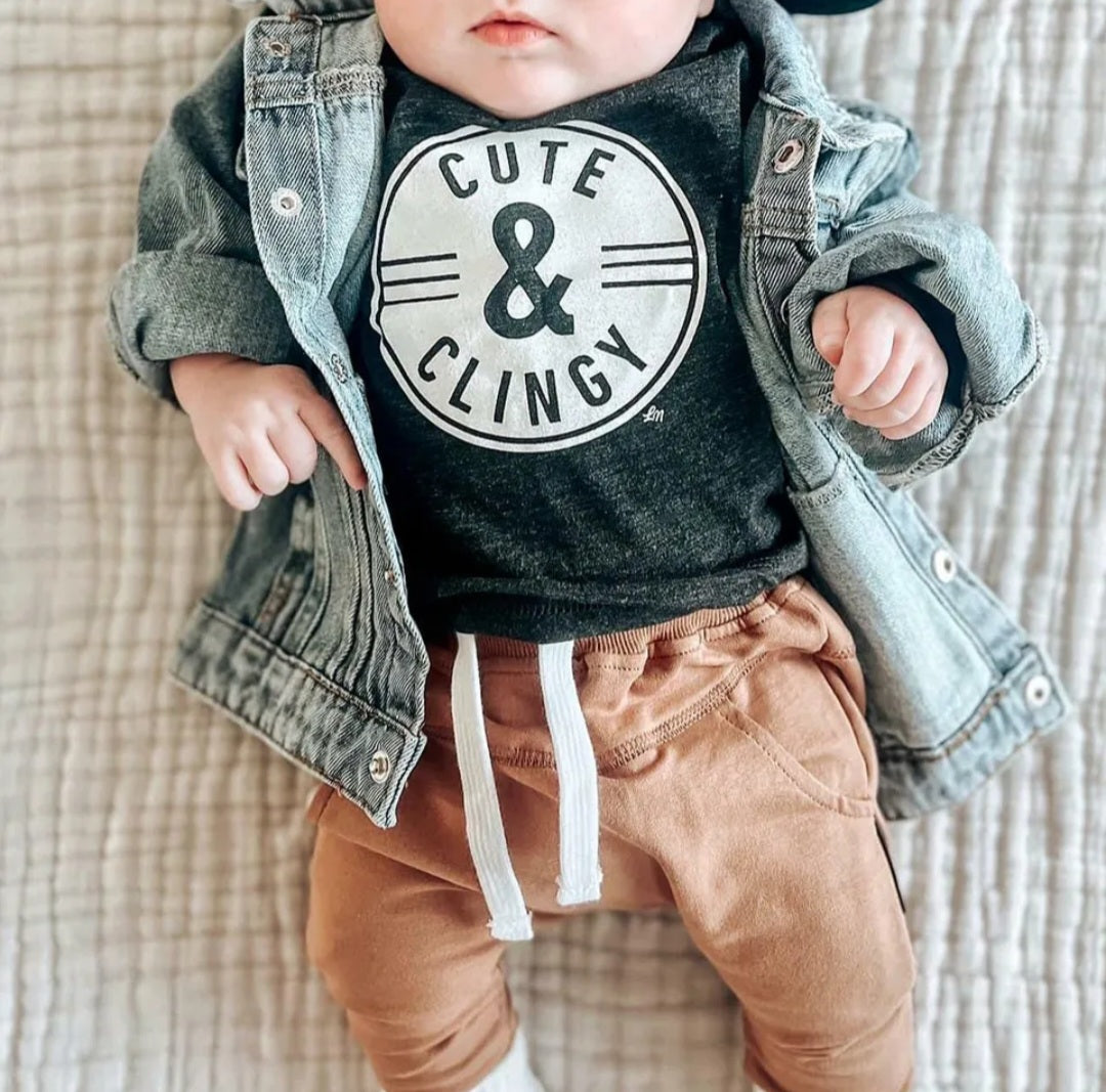 Gray Cute & Clingy Crewnek Top and Toffee Pants