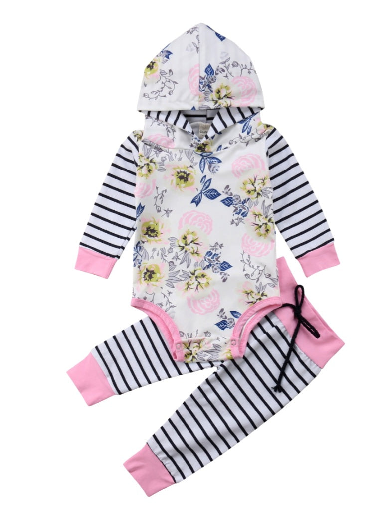 Floral Hooded Romer and High Waisted Pants #900031