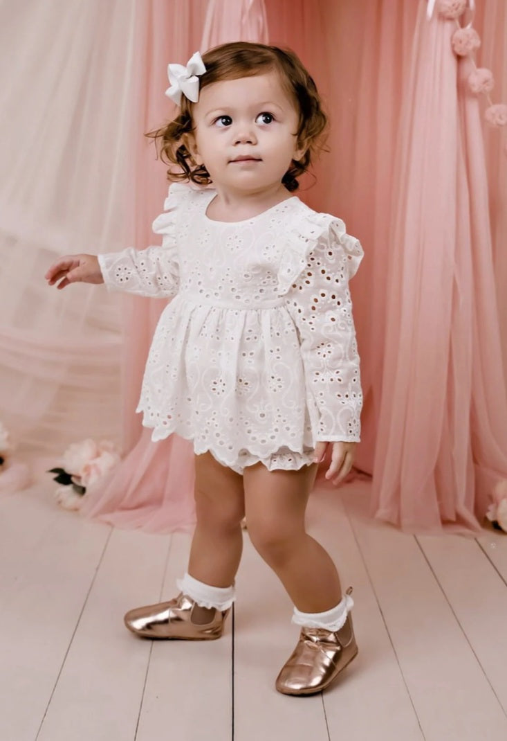 Long Sleeve Dress Top And Lace Bloomer