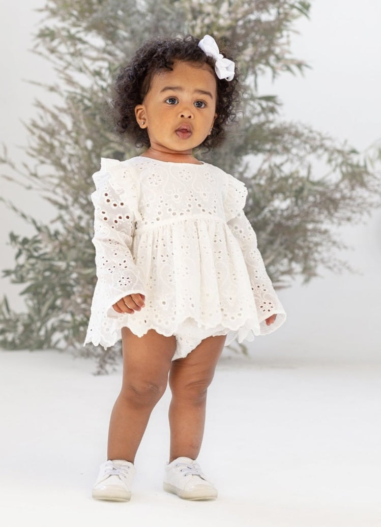 Long Sleeve Dress Top And Lace Bloomer