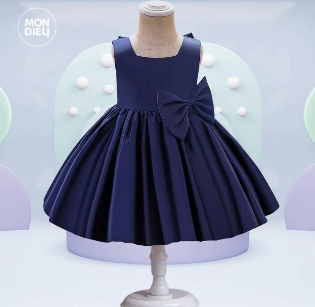 Navy Special Occasions Dress with Big Bow (Clip on)