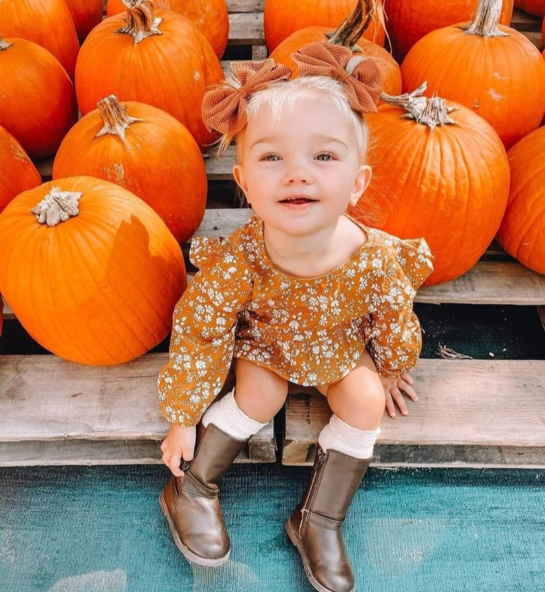 Mustard Floral Balloon Romper