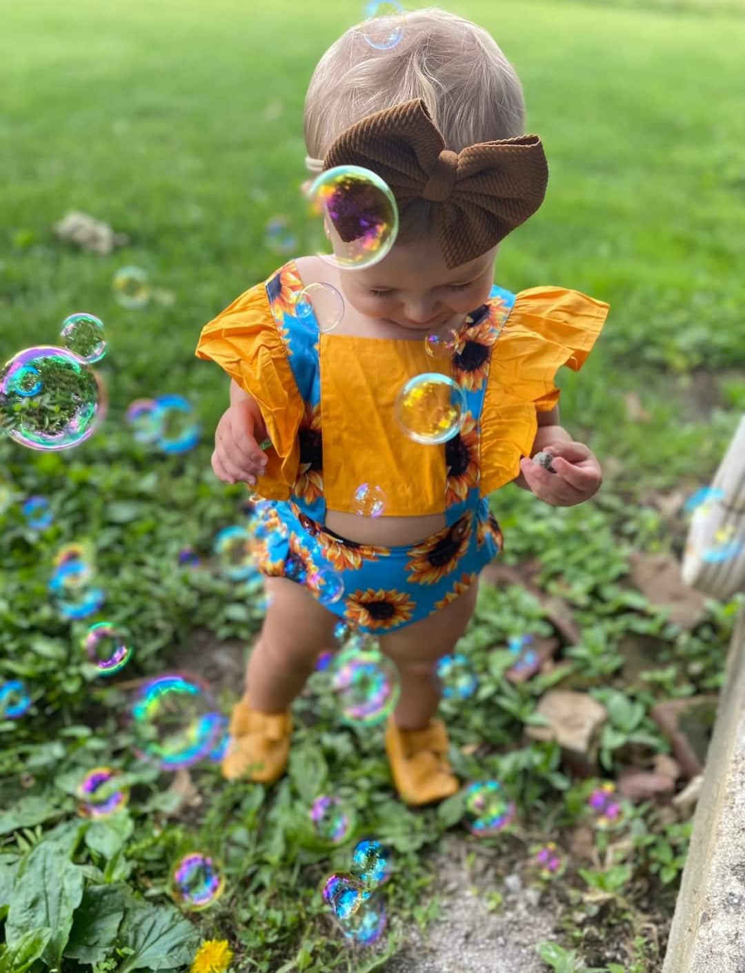 Sunflower Sky Blue Ruffle Romper