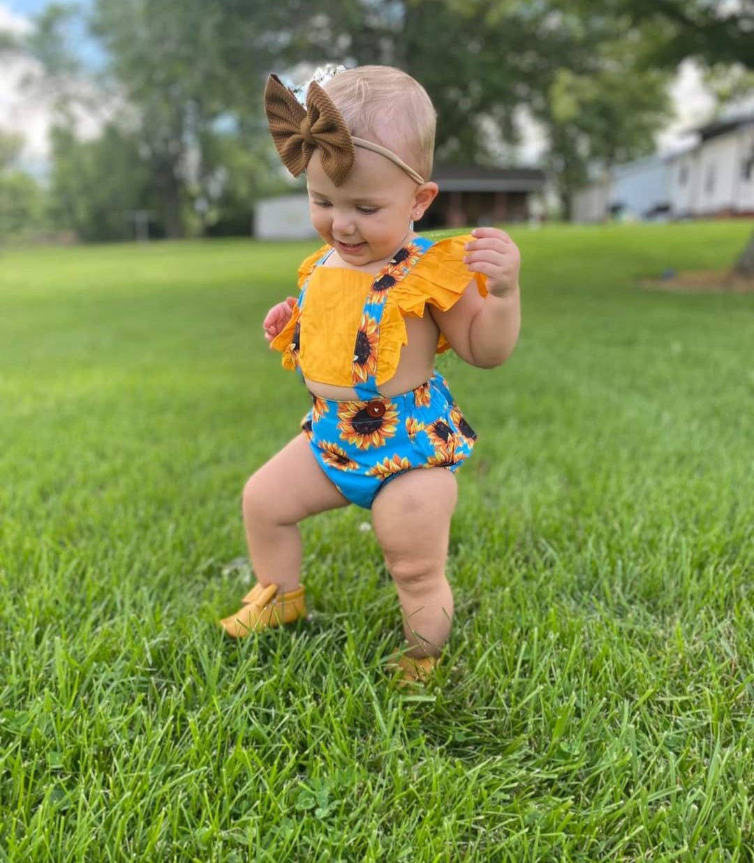 Sunflower Sky Blue Ruffle Romper