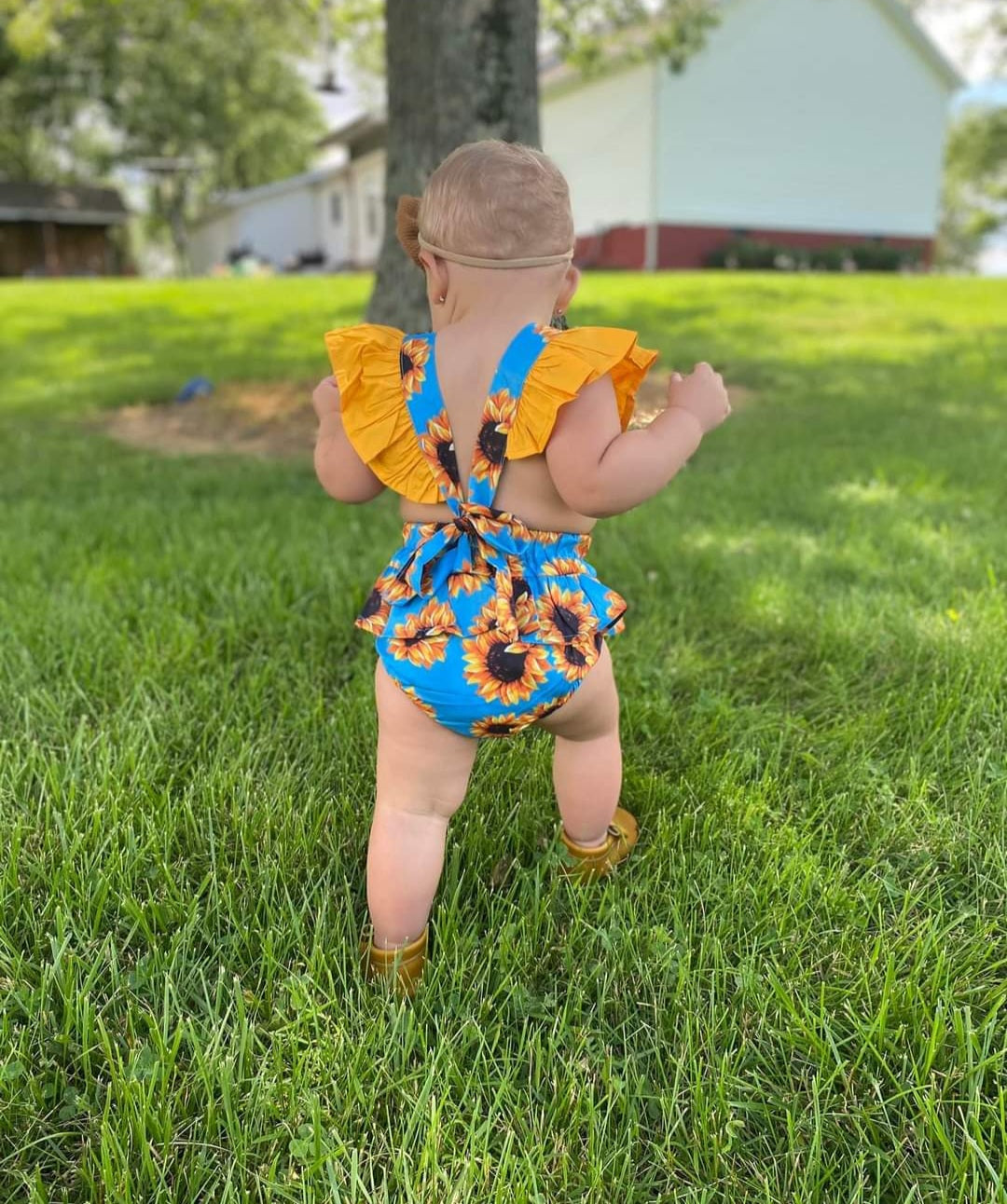 Sunflower Sky Blue Ruffle Romper